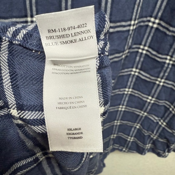Rails Lennox Flannel Shirt XXL Blue Smoke Alloy Plaid Button Up Menswear - Picture 5 of 5